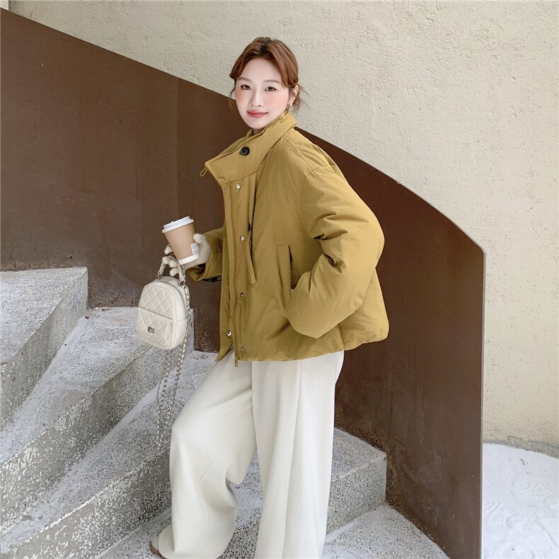 设计感宽松羽绒服女冬季短款小个子立领加厚防风保暖90白鸭绒外套图片