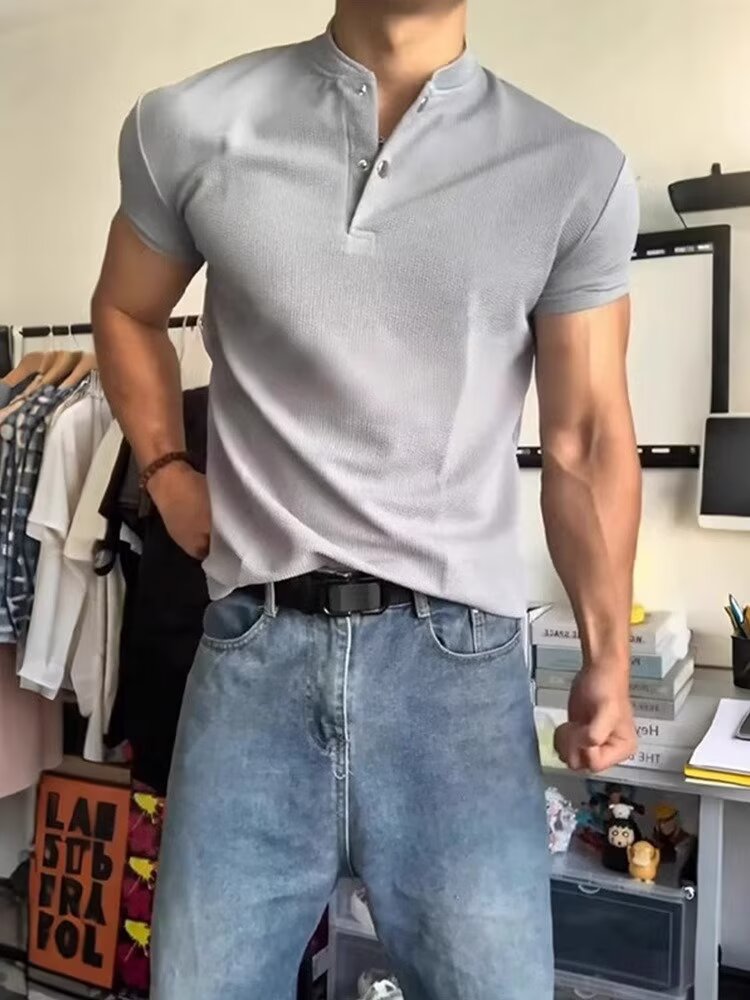 夏季男士短袖t恤高端有领子潮流青年立领上衣服半袖休闲薄款,男装Polo衫,四季星座505