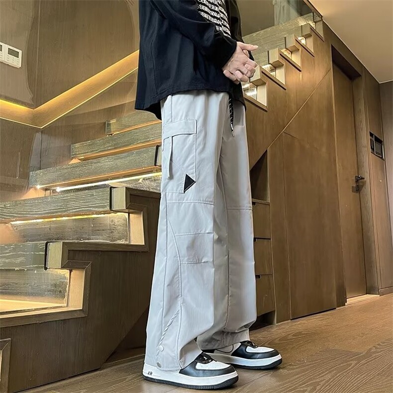 纽扣休闲裤子男潮流2024新款春秋季高级感美式阔腿冲锋裤KA11/P48,男装休闲裤,星座506