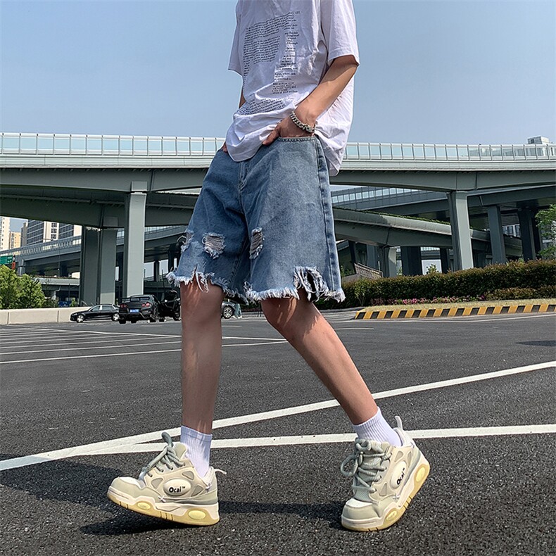 现货夏季美式复古毛边短裤五分乞丐破洞牛仔裤男K5808-P35控58,男装牛仔裤,星座205