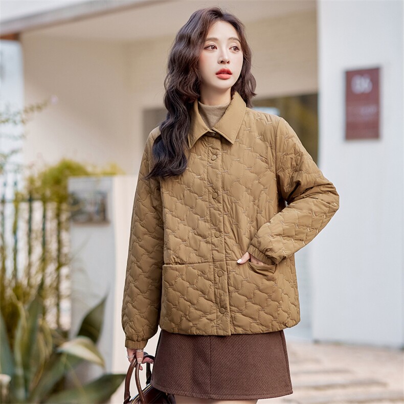 卡其色菱格棉服女款冬季2025新款短款小个子洋气时尚棉衣外套,女装棉衣/棉服,梦懿尔