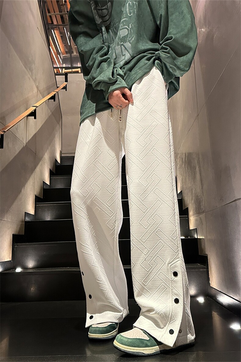 K8022/P55春装新款现货港风提花松休闲裤男排口开叉潮大码男裤子,男装休闲裤,电商A141