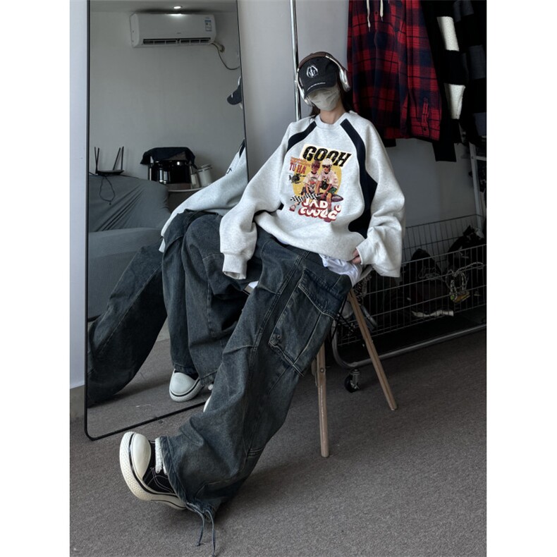 现货秋季美式中性个性潮流女装秋季复古重磅卫衣宽松百搭长袖,男装卫衣,星座203-1