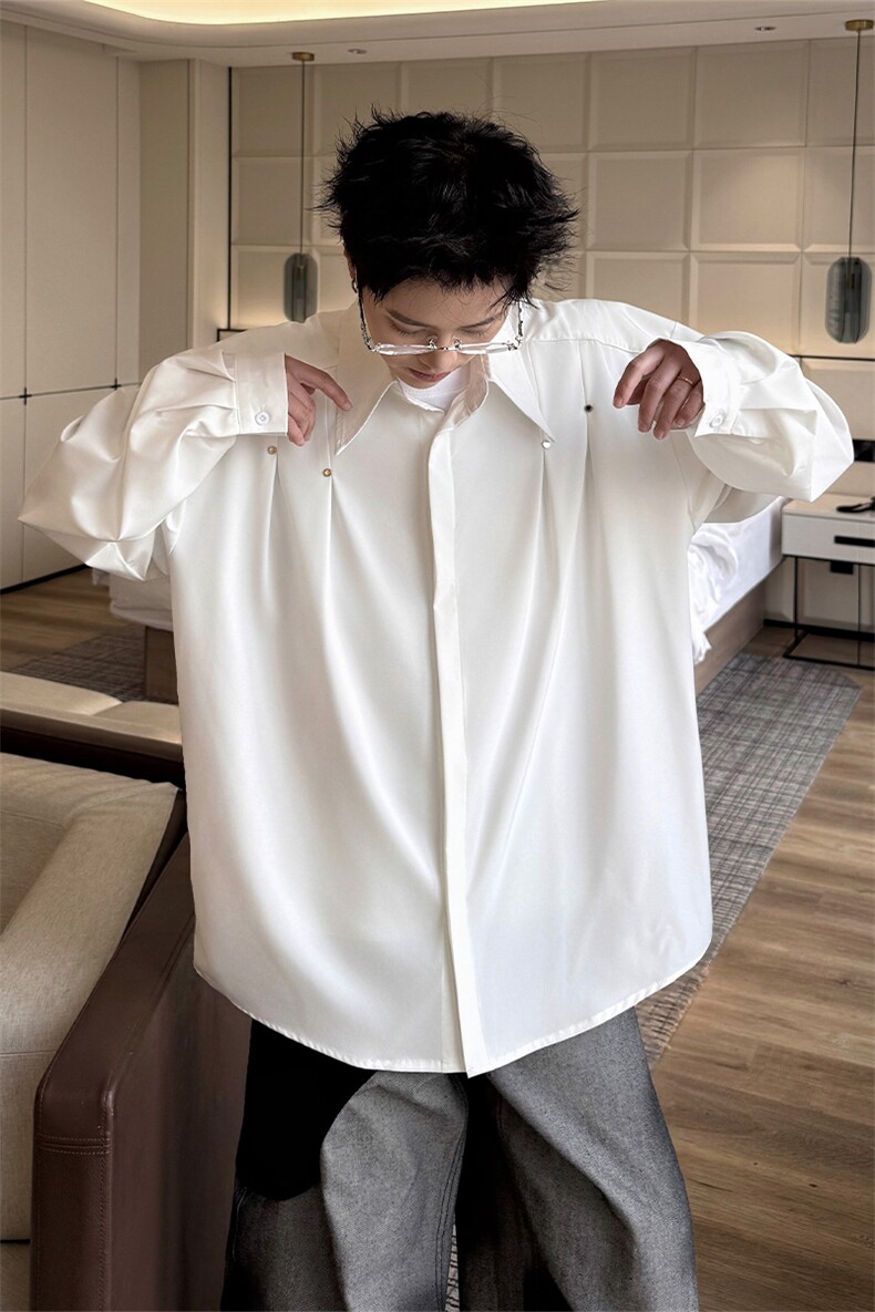 春秋男士衬衫外套韩版休闲长袖衬衫打底西装领铆钉装饰衬衫P42,男装T恤,电商B319