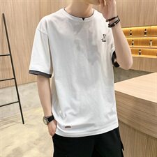 夏季男短袖T恤打底衫纯棉宽松潮流半袖假两件体恤DS731T，男装T恤，电商A102