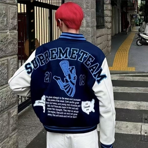 美式棒球服夹克男嘻哈复古潮牌炸街休闲学生痞帅港风宽松加棉外套图片