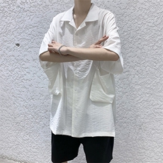 棉麻短袖港风宽松韩版潮流百搭bf风亚麻五分袖衬衣W647-P30，男装衬衫，星座512-2