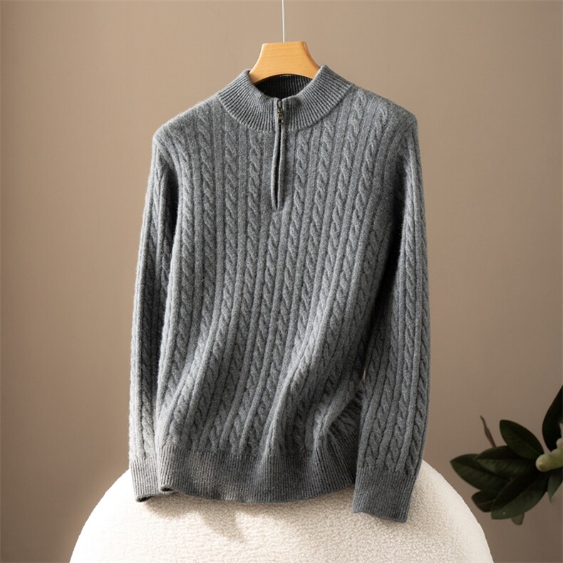 2025年秋季青春流行半高拉链长袖时尚百搭通勤男士羊绒衫，男装羊绒套衫，绒歆坊