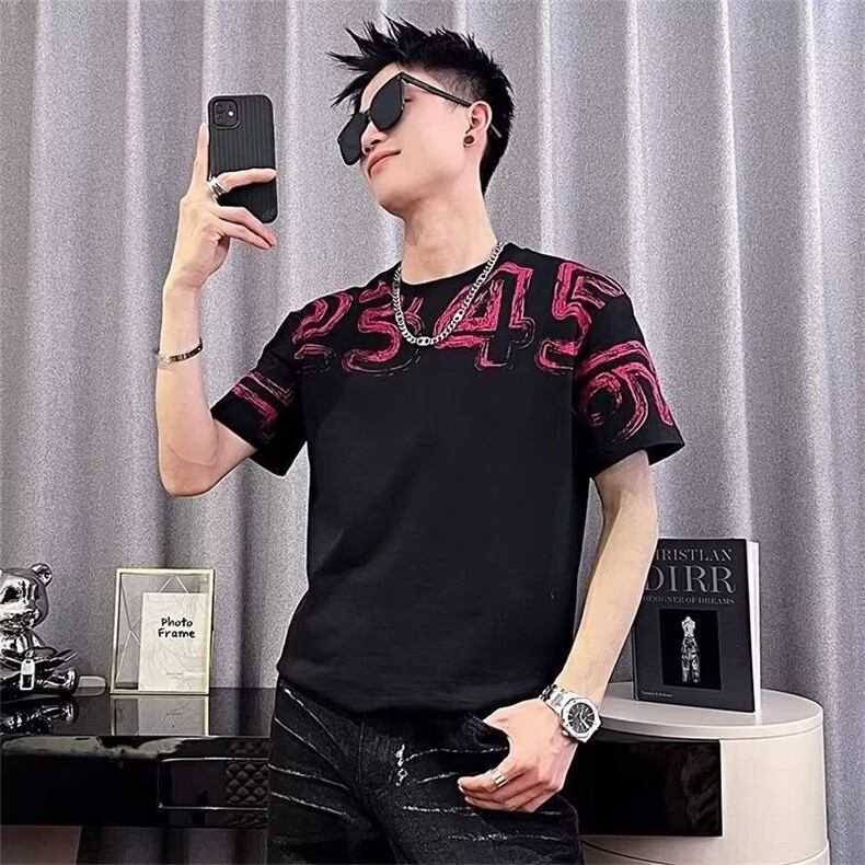 美式宽松重磅短袖T恤男士夏季潮牌宽松百搭简约印花上衣服,男装T恤,星座218-1（原230）