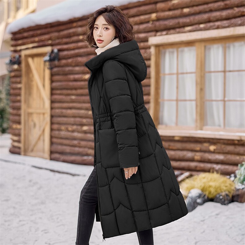 时尚保暖长款羽绒棉连帽棉衣女修身显瘦冬季外套,女装棉衣/棉服,利佳可人