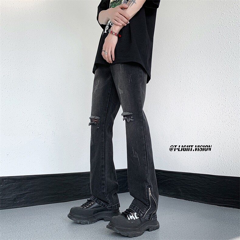 B221美式ins高街暗黑小众微喇叭破洞牛仔裤LK23076-P65控88,男装牛仔裤,电商B221