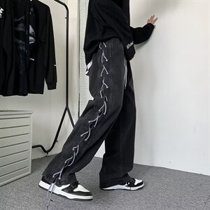 牛仔裤男秋季潮大码休闲裤子高街NA88P45图片