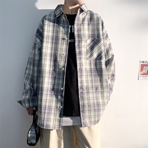 2026春季大码撞色格子衬衫男潮流oversize上衣外套C3303-P40控59图片