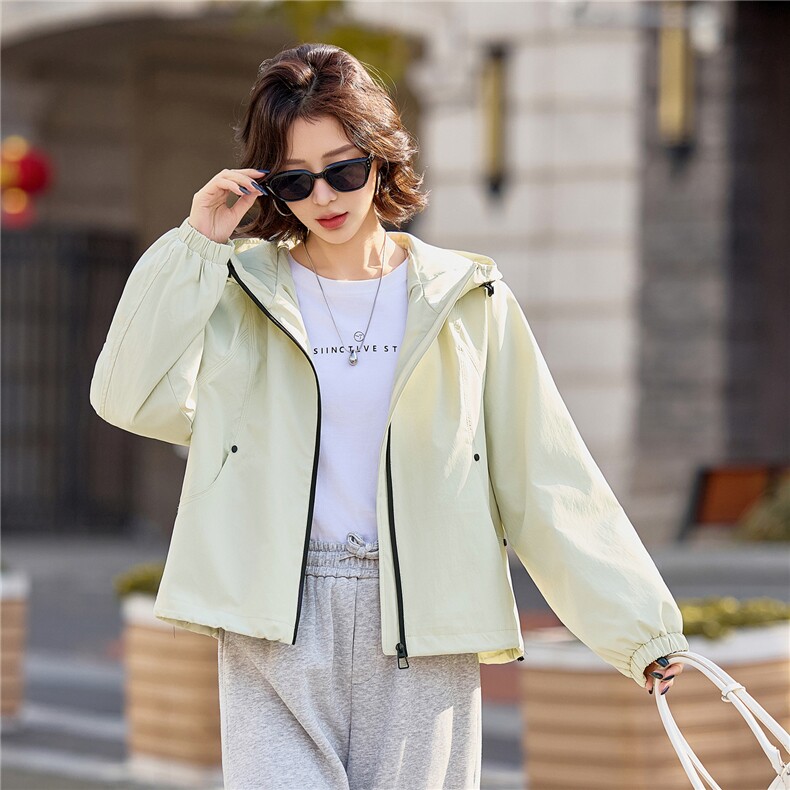 小个子短外套女2026年春季休闲风女士短款25-29周岁连帽,女装短外套,悦祺