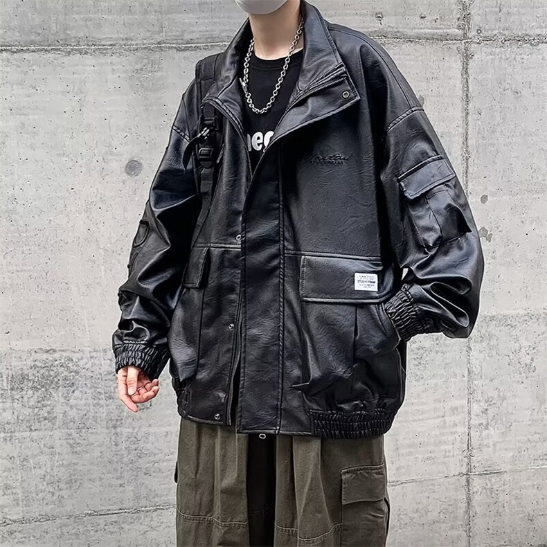 美式潮牌字母PU皮夹克外套男春秋季防风帅气百搭机车保暖男士皮衣,男装夹克,星座218-1（原230）