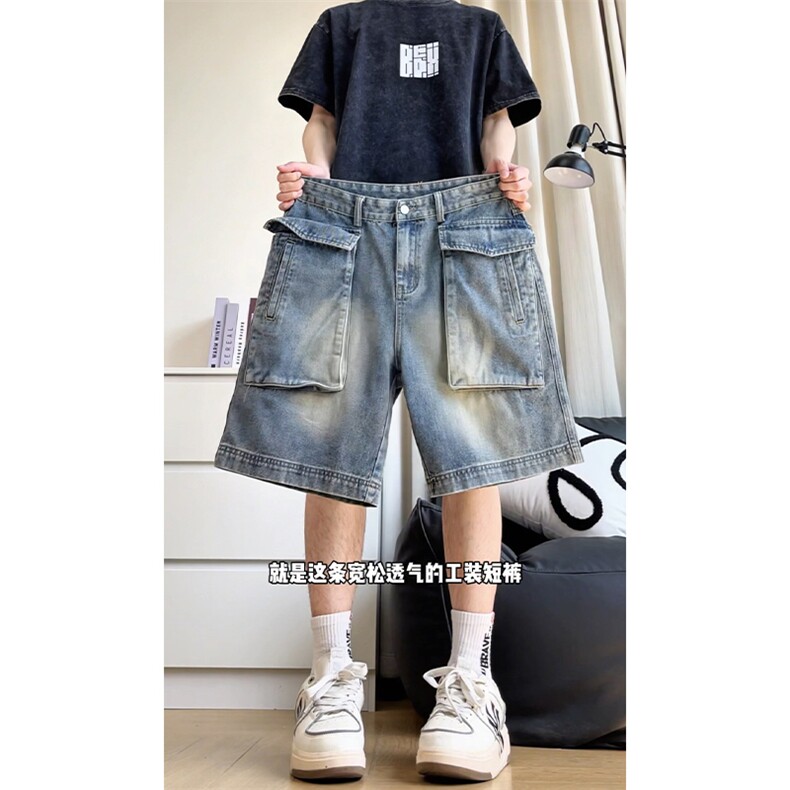 A129-K960-P45特价美式潮牌牛仔短裤直筒五分裤宽松男生痞帅休闲,男装牛仔裤,电商A129