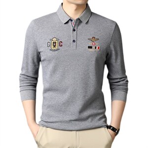 QLM55157男式2021春季新款长袖t恤休闲青年翻领polo衫体恤P66图片