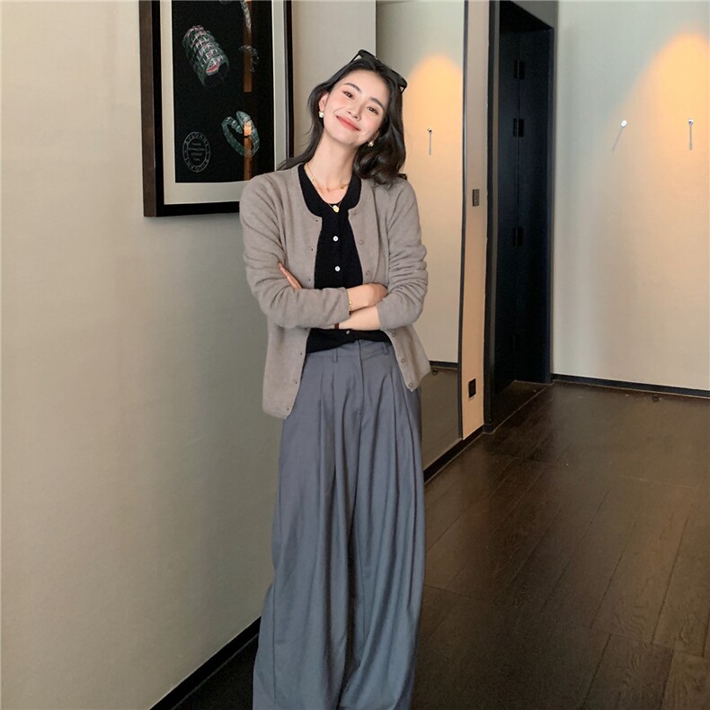 2025秋冬百搭时尚简约开衫圆领长袖针织衫,女装羊绒衫,玛卡隆羊绒