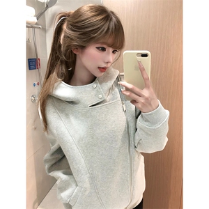 抖音得物品质 26春装美式重磅结构斜拉链高领连帽卫衣开衫外套W61图片