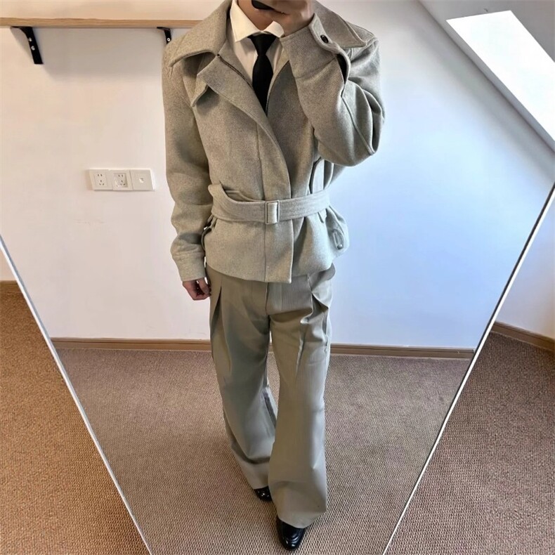 绑带羊毛夹克男正肩短款版型cleanfit毛呢外套冬夹克JS1043,男装夹克,星座516A