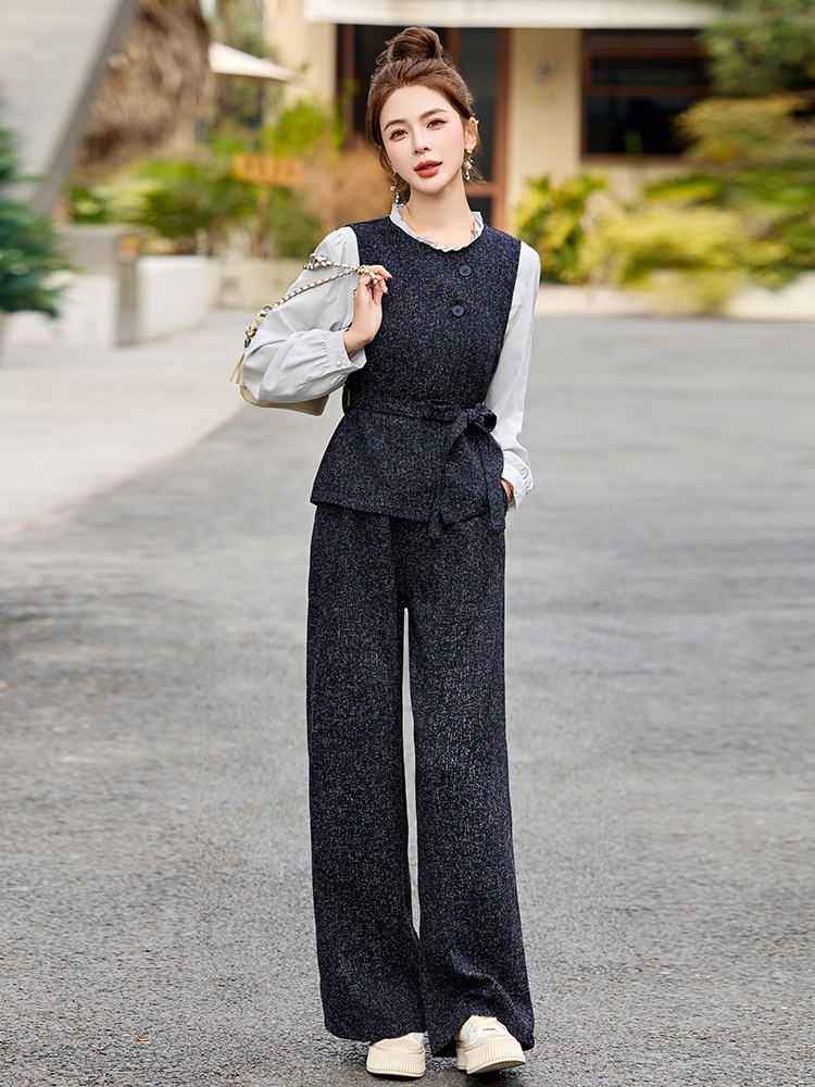 开春穿搭一整套时尚套装女2025新款通勤气质衬衫马甲阔腿裤三件套,女装套装/套裙,涵墨