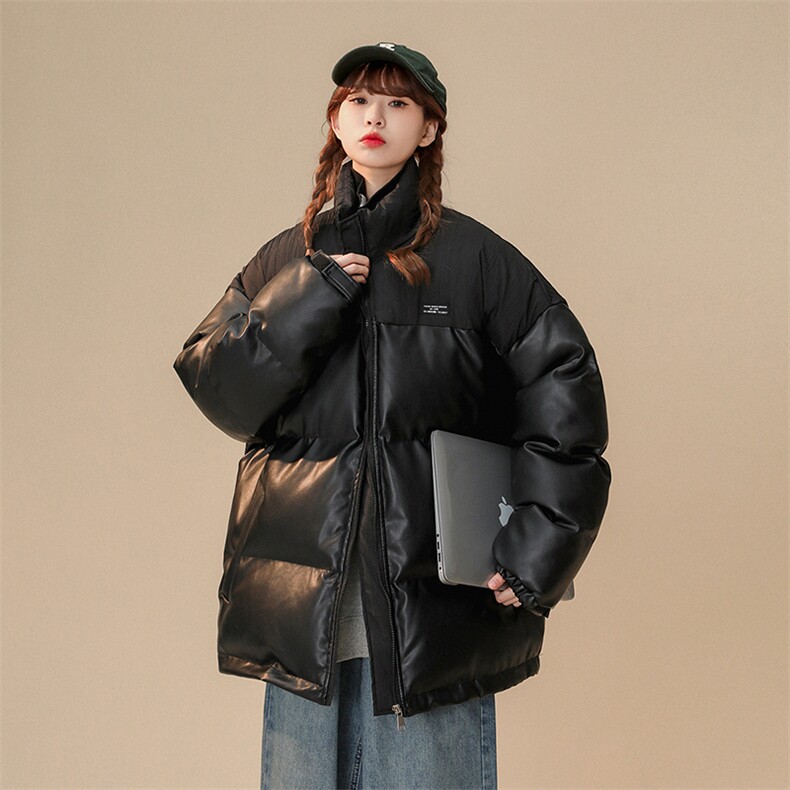1中性风褶皱波纹拼PU皮棉衣女立领棉服女外套8715P128控168,男装棉衣,星座226-2