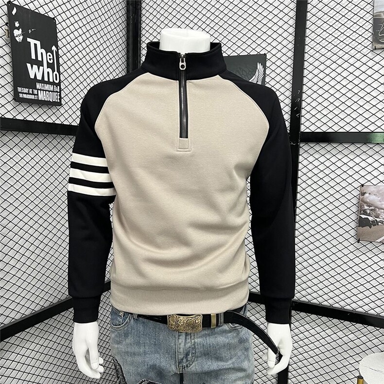 秋季新款男士百搭撞色半拉链立领卫衣舒适插肩袖打底衫WB556-P39,男装T恤,星座412-3