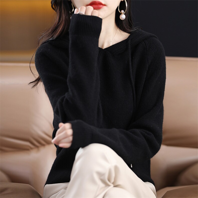 2024秋冬新款羊毛女士连帽羊毛衫,女装羊毛衫,润辉羊绒