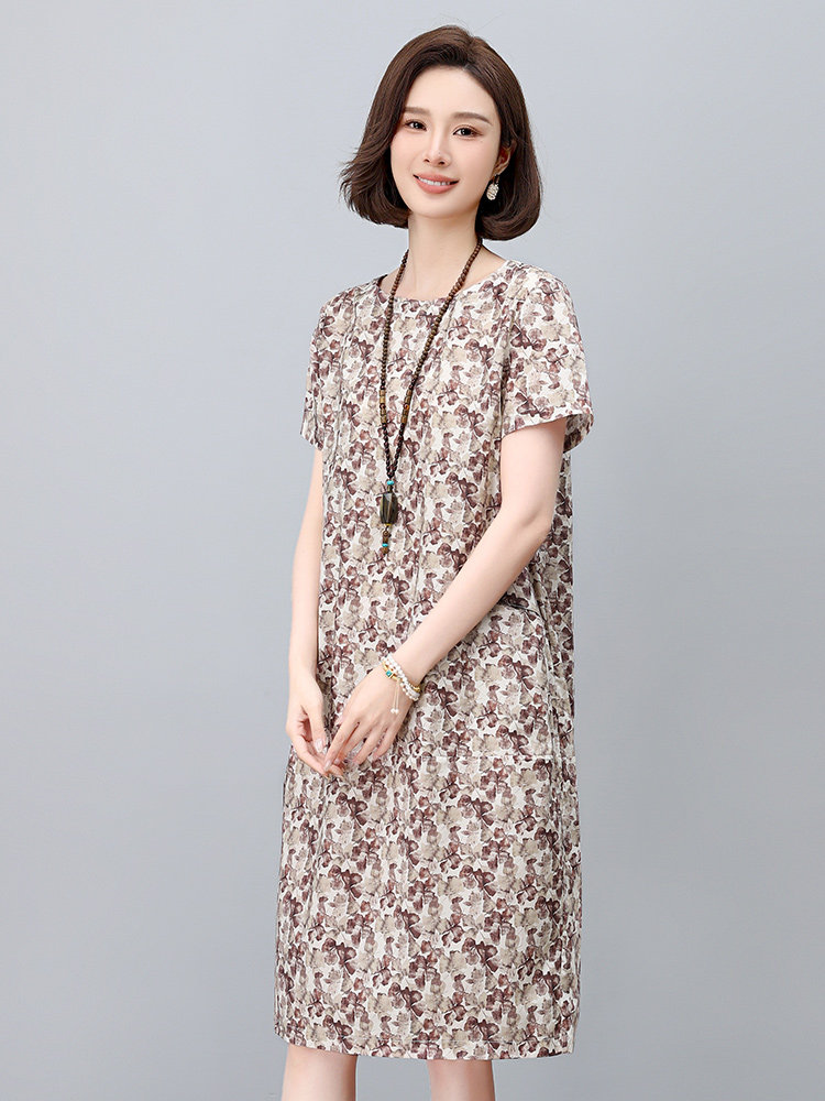 现货2025年夏季时尚减龄印花文艺优雅连衣裙,女装连衣裙,依恋蒂丝