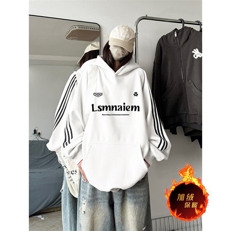 抖音得物供货提供视频秋冬重磅美式宽松织带连帽卫衣04118，男装卫衣，电商A486