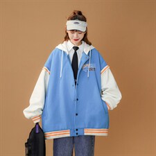 中性风2026秋季新款连帽棒球服字母印花拼色夹克外套G108P75控98，男装夹克，A247A