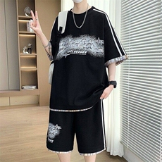 TZ25355-P55夏季休闲T恤短裤男两件套青少年学生运动短袖套装，男装牛仔裤，电商D310B