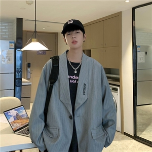韩版复古条纹西装男秋季港风英伦西服学院风上衣外套 W5987-P70图片