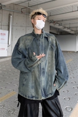 美式复古宽松黄泥做旧立领牛仔外套男潮流休闲秋冬季拉链夹克男，男装工装外套，星座505-2（原电商A260-1)