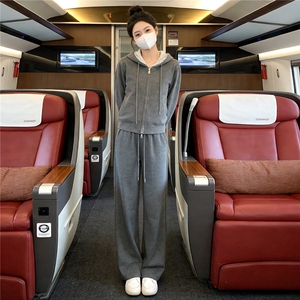 运动休闲时尚套装女春季新款假两件拉链开衫连帽卫衣直筒裤两件套图片