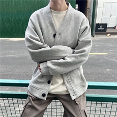 现货百搭纯色情侣开衫慵懒V领廓形外套男女，男装夹克，星座510-1