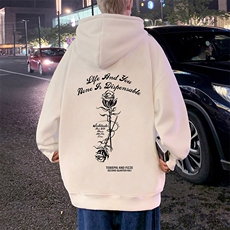 CM021酒红色纯棉卫衣玫瑰印花情侣款美式高街潮牌宽松帽衫外套，女装短外套，星座304A