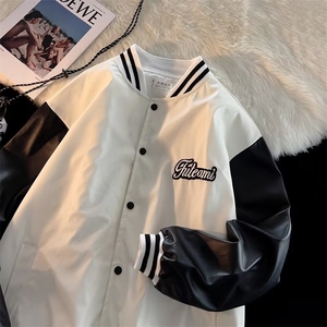 春季潮牌PU皮棒球服外套男港风ins潮流宽松休闲夹克 W6921-P53图片