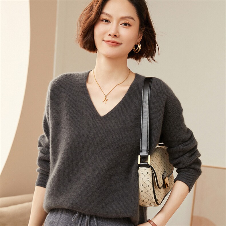2025春秋新款羊绒衫女100纯山羊绒软糯慵懒风宽松百搭针织衫上衣,女装羊绒衫,澳冬特羊绒