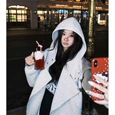 抖音得物品质26春装美式重磅结构斜拉链高领连帽卫衣开衫外套W61，女装短外套，电商A486-1