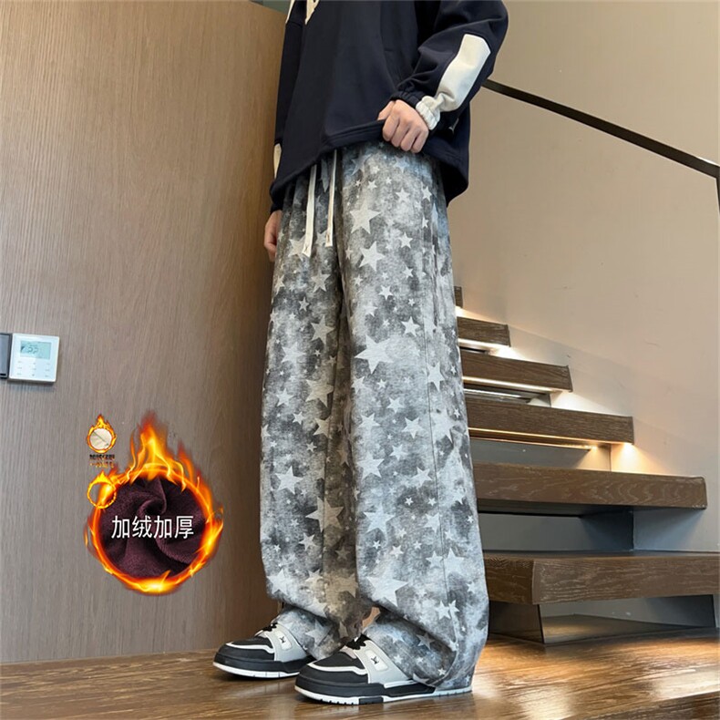 65华棉五角星印花加绒加厚休闲长裤M-3XL特P50，男装卫衣，电商B325