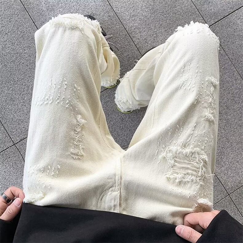 美式高街微喇牛仔裤男士水洗毛边vibe破洞直筒修身裤子23355-P60,男装牛仔裤,星座1008