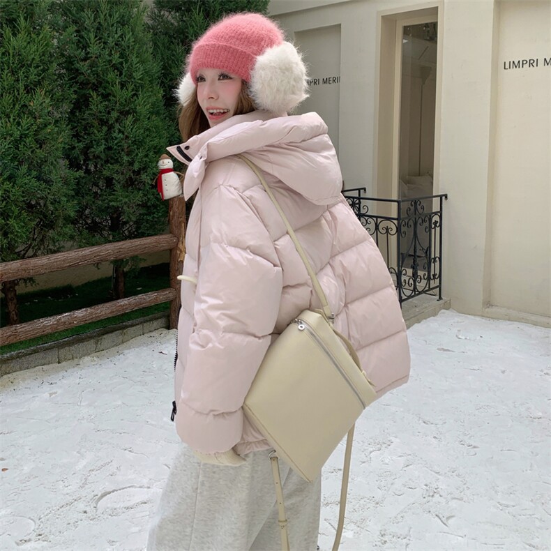 现货甜美泡芙感羽绒服外套女冬季新款韩系连帽加厚白鸭绒面包服,女装羽绒服,网红馆