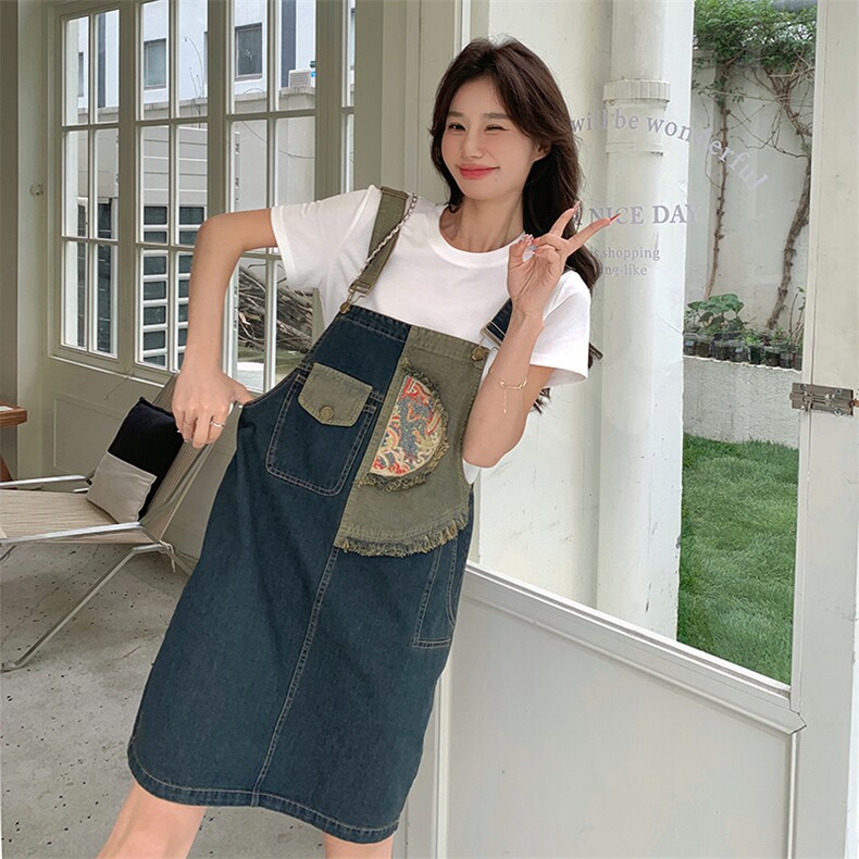 盐甜系时尚小个子牛仔背带裙女2024夏季新款韩版连衣裙,女装连衣裙,点滴