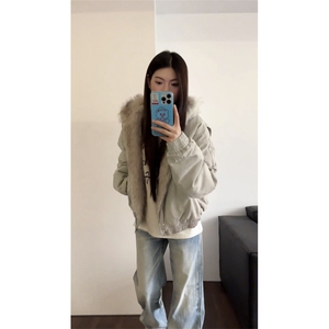 美式cleanfit座山雕连帽棉服男高级感毛绒加厚棉衣M0950-P96图片