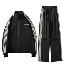 情侣滑雪服套装男防风防水时尚大码条纹拼接保暖外套TZ031-P235，男装休闲套装，电商A001-1