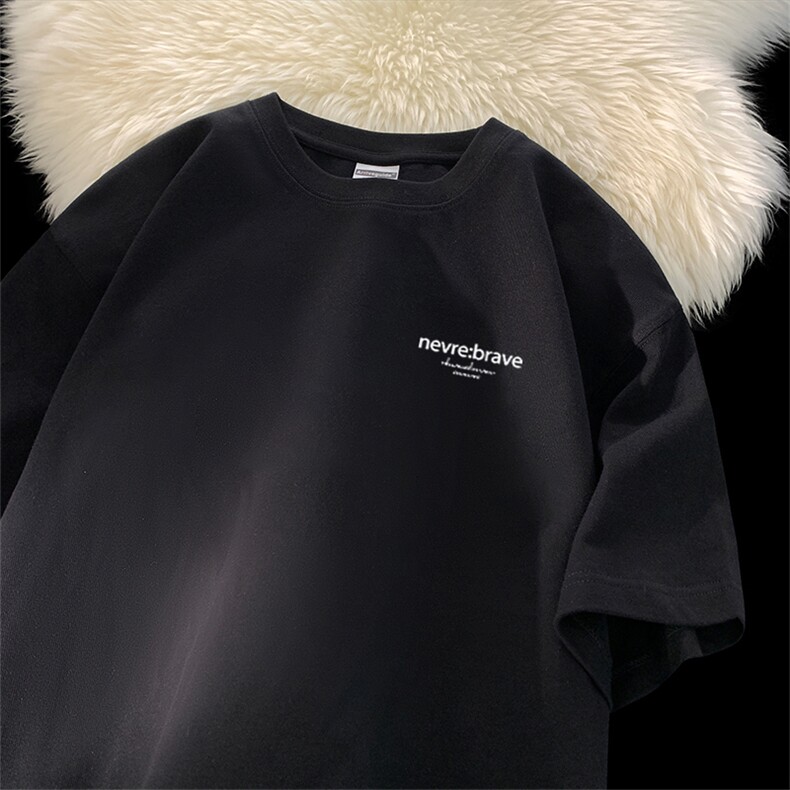 抖音得物供货210克现货宽松纯棉美式潮牌印花落肩袖纯棉T恤AT2119，男装T恤，电商A443