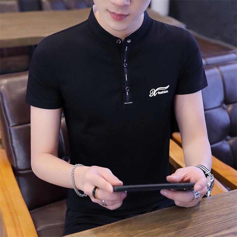 款8008夏季青年立领丅恤男短袖t恤纯棉韩版修身半袖polo衫,男装T恤,电商D310（原电商305）