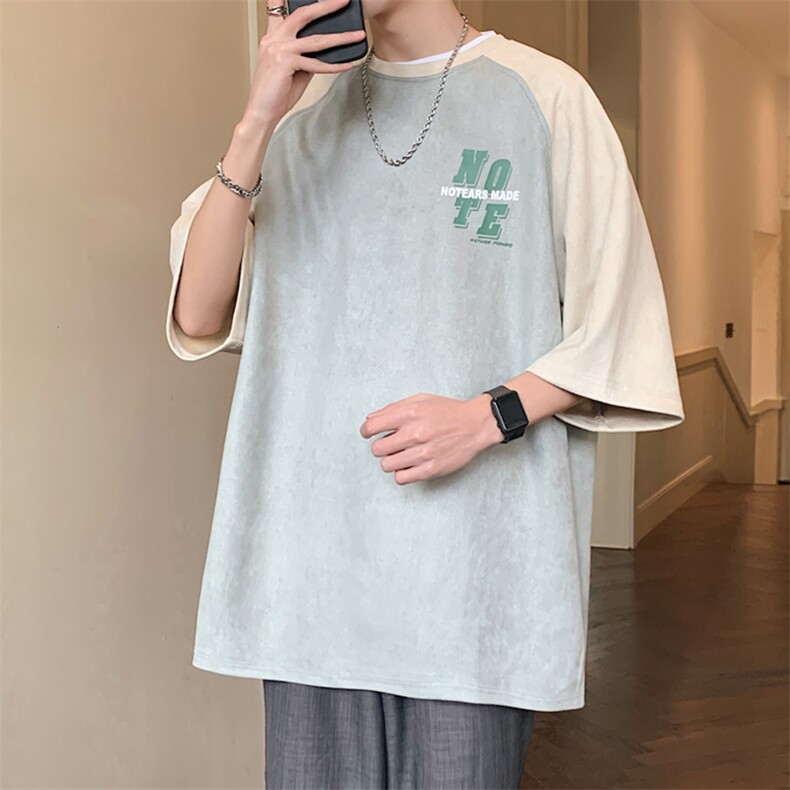 2024夏季新款麂皮绒撞色拼接短袖T恤T2301-P35,男装T恤,星座914-3