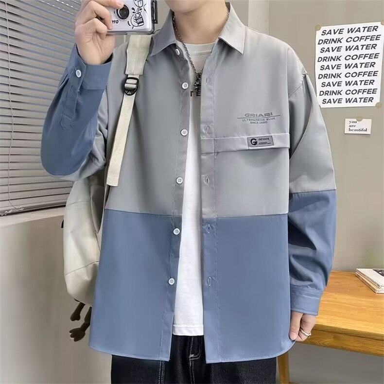 衬衫男士秋季长袖衬衣男生休闲外套潮牌春秋款痞帅上衣服寸衫秋装,男装衬衫,星座506A